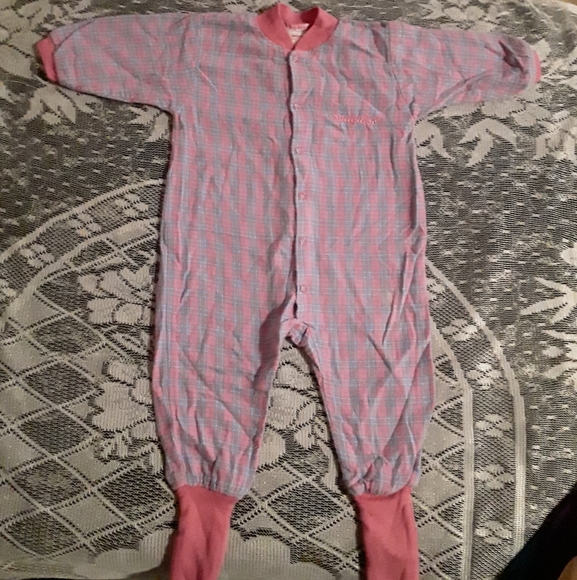 Snugabye Vintage BabyGirl 12M Pnk&Prpl Plaid Onsie - Picture 2 of 11
